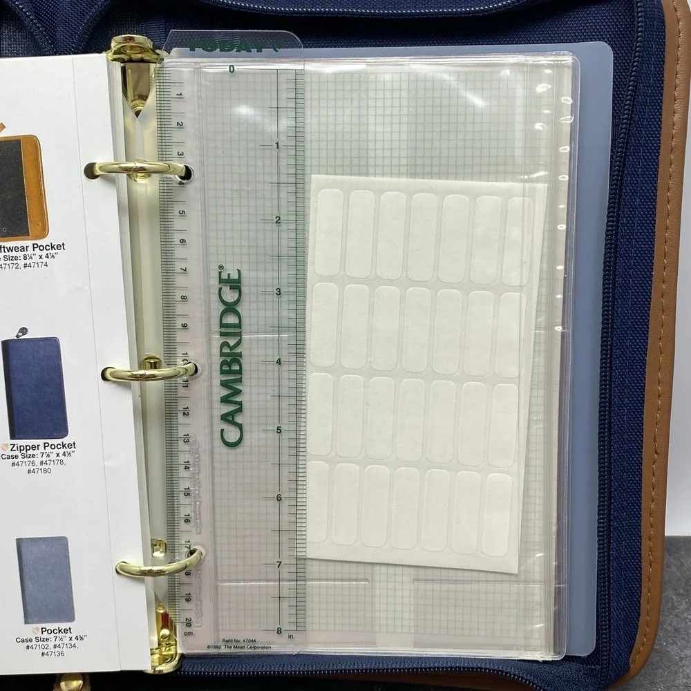 Vintage 90's Cambridge 47062 Blue Canvas Tan Planner Organizer 3 Ring Binder